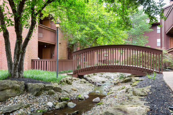 A bridge and a brooke at Chesterfield Village Apartments