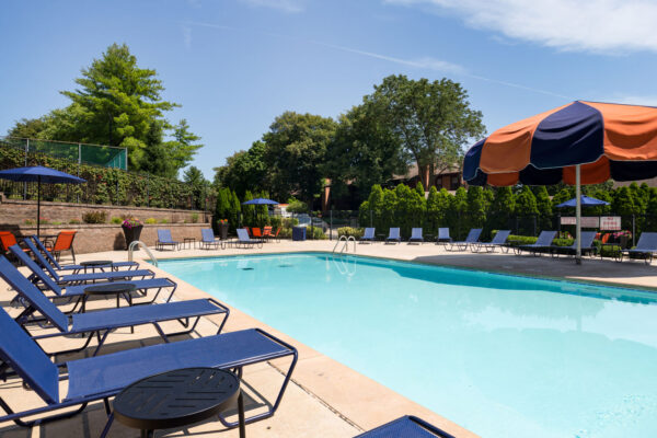 A recliner view of the pool at Chesterfield Village Apartments