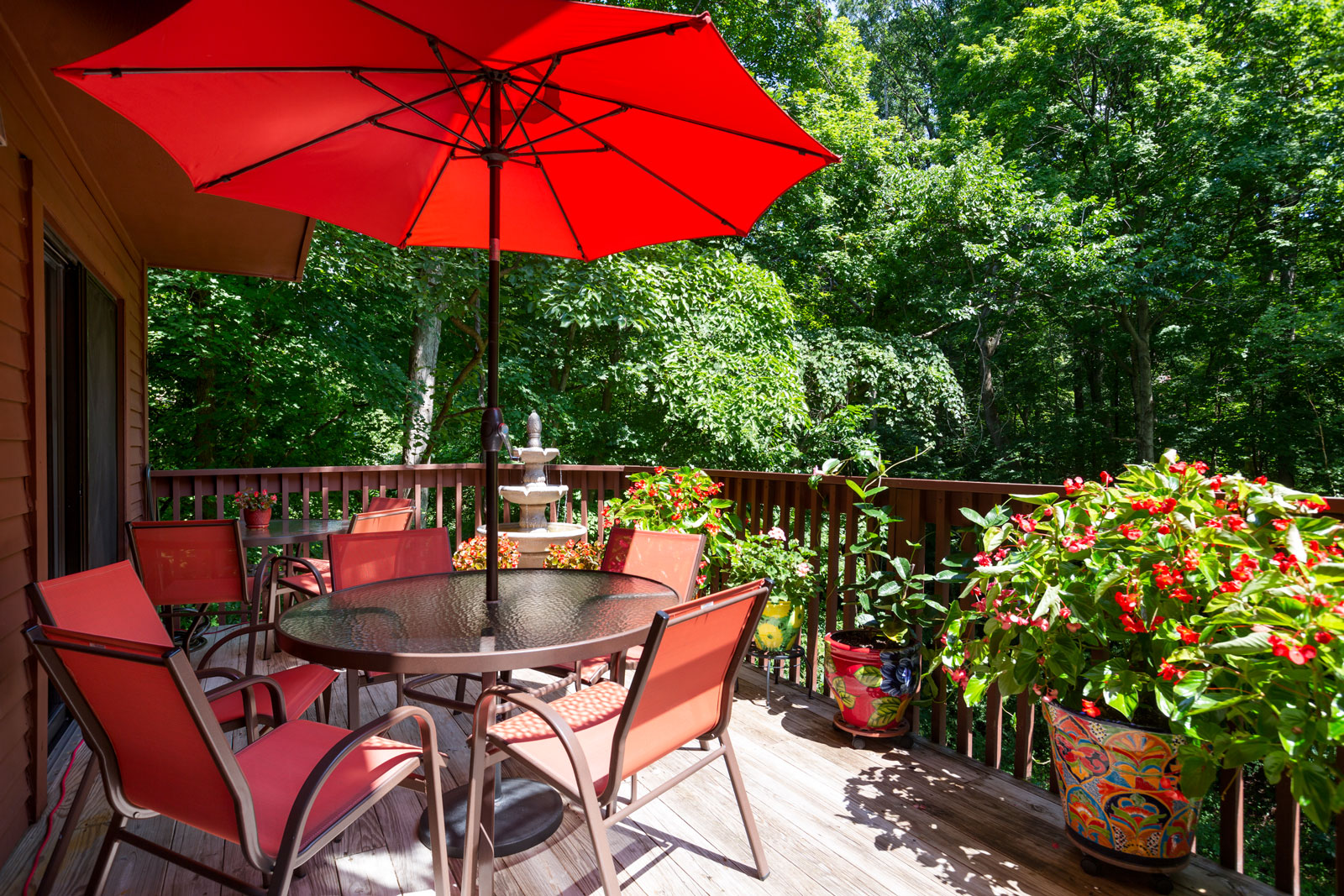 An outdoor patio deck at Chesterfield Village Apartments