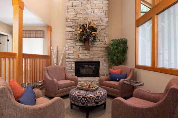 A fireplace and meeting spotat Chesterfield Village Apartments